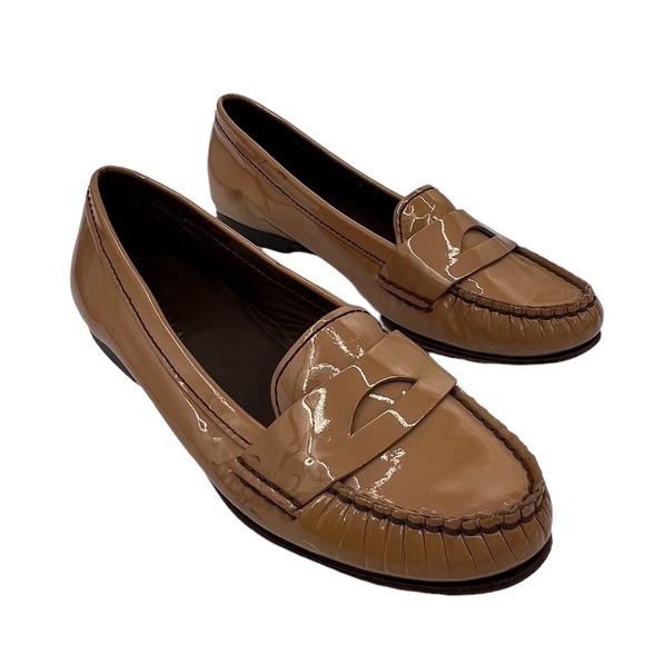 Cole Haan Tan Patent Nike Air Penny Loafers Size 8 Women's - Picture 1 of 10